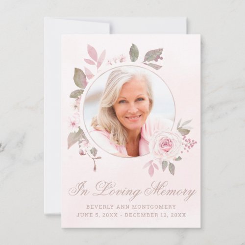 Sympathy Pink Rose Floral Photo Memorial Thank You Card