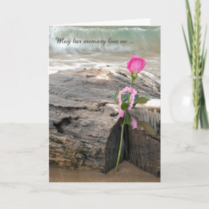 sympathy pink rose on driftwood with waves card