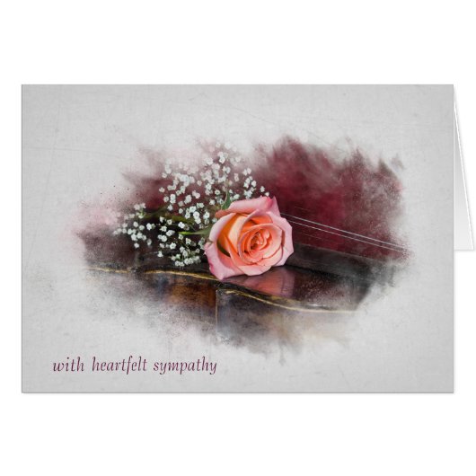 sympathy pink rose on violin cards (Front Horizontal)