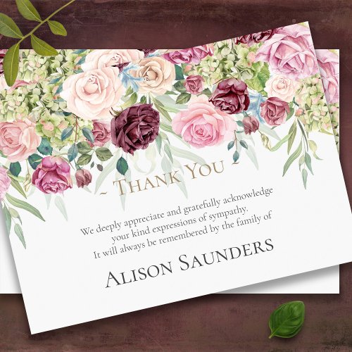Sympathy Pink Roses Funeral Thank You Card