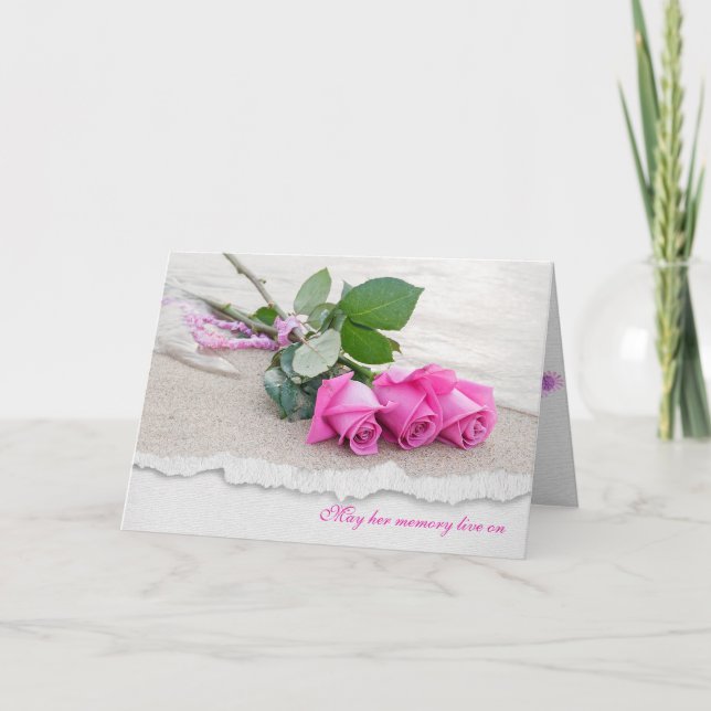 sympathy-pink roses on beach card (Front)