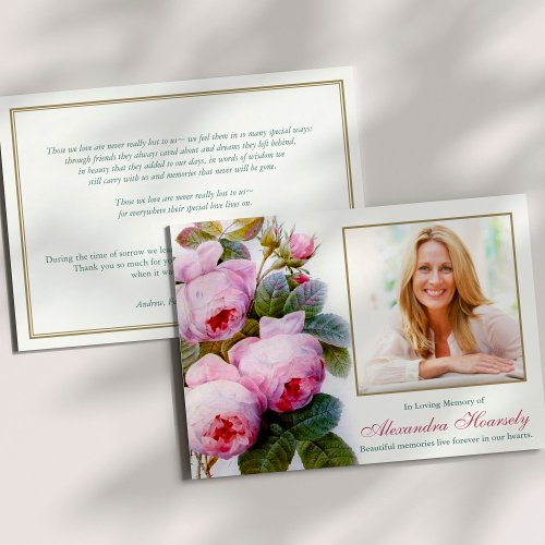 Sympathy Pink Roses Photo Funeral Thank You Card