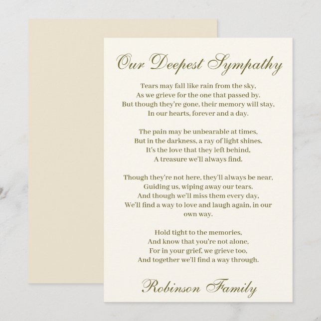 Sympathy Poem Card (Front/Back)