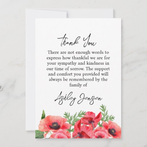 Sympathy Poppy Photo Funeral Thank You Card