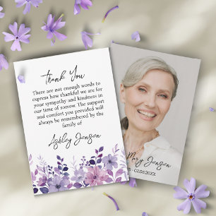 Sympathy Purple Floral Photo Thank You Card