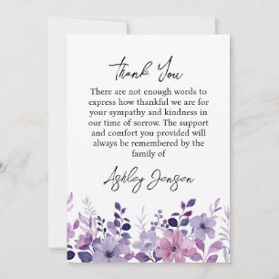 Sympathy Purple Floral Thank You Card