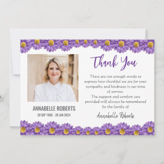 Sympathy Purple Gerberas Funeral  Thank You Card