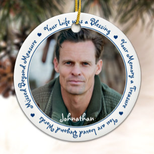 Sympathy Quote Blue Keepsake Memorial Photo Ceramic Ornament