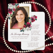Sympathy Red Rose Floral Gold Photo Prayer Card
