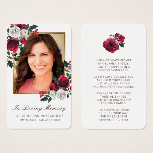 Sympathy Red Rose Floral Gold Photo Prayer Card