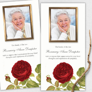 Sympathy Red Rose Photo Funeral Thank You Cards