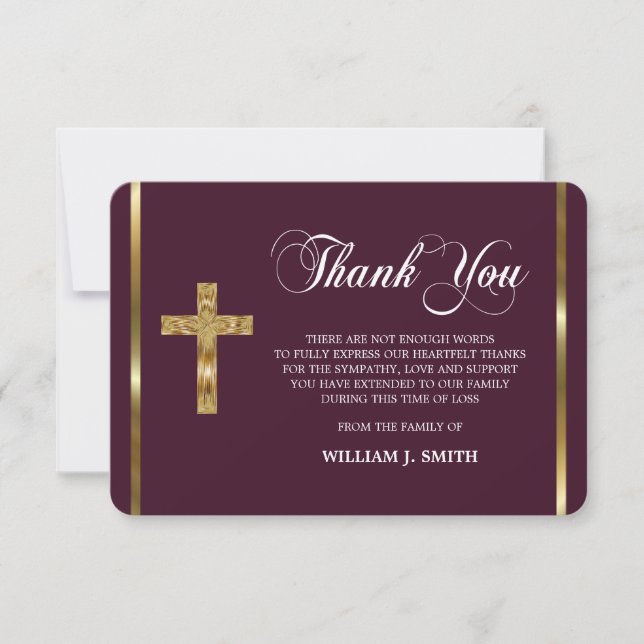 Sympathy Religious Gold Cross THANK YOU | PHOTO (Front)