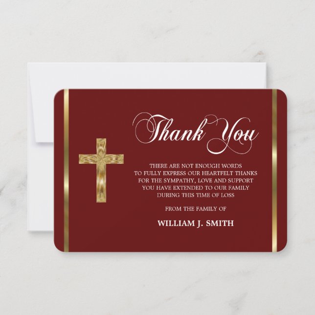 Sympathy Religious Gold Cross THANK YOU | PHOTO (Front)