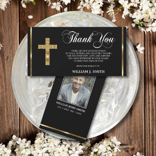 Sympathy Religious Gold Cross THANK YOU PHOTO Card