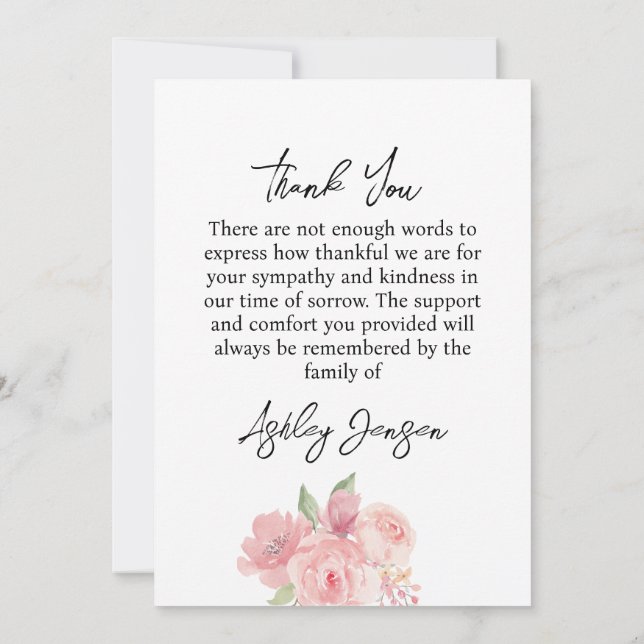 Sympathy Rose Funeral Thank You Card (Back)