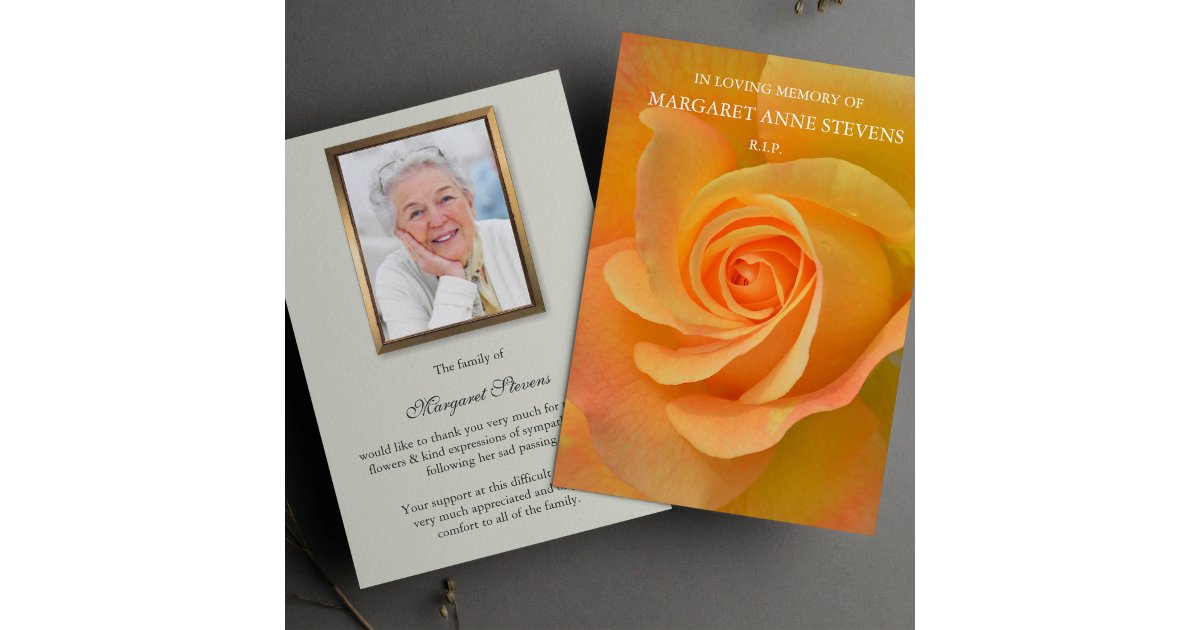 Sympathy Rose Photo Funeral Thank You Card | Zazzle