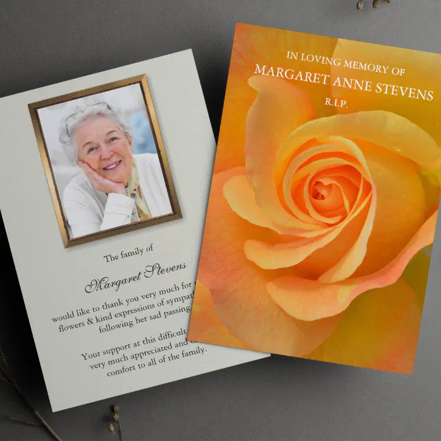 Sympathy Rose Photo Funeral Thank You Card | Zazzle
