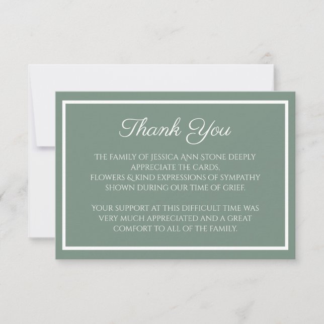Sympathy Sage Green Simple Funeral Thank you  Invitation (Front)