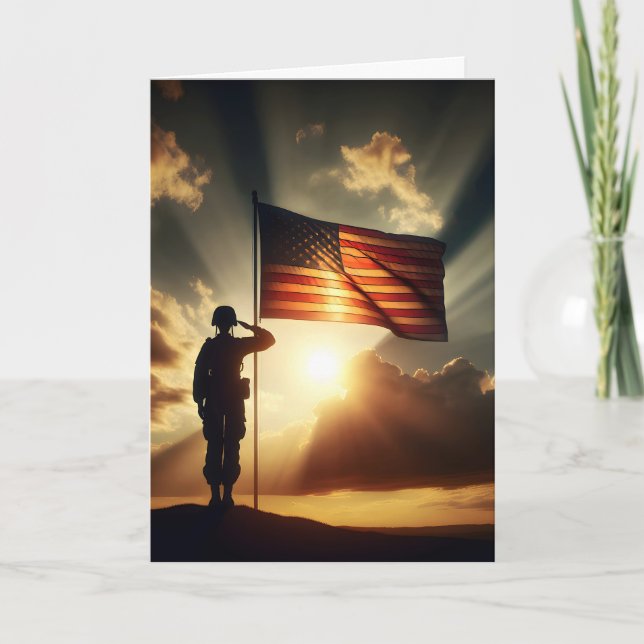 Sympathy Saluting American Soldier  Card (Front)
