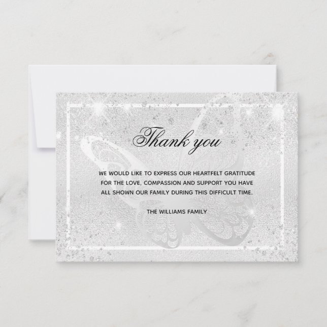 Sympathy silver butterfly photo thank you (Front)