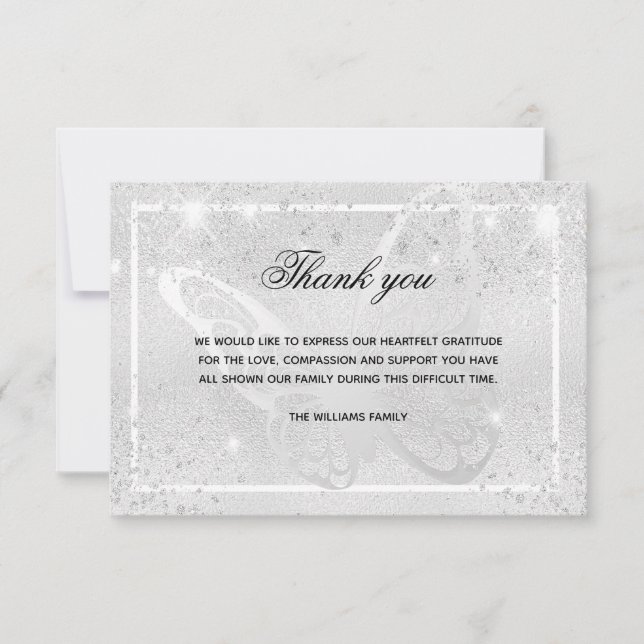 Sympathy silver butterfly photo thank you card (Front)