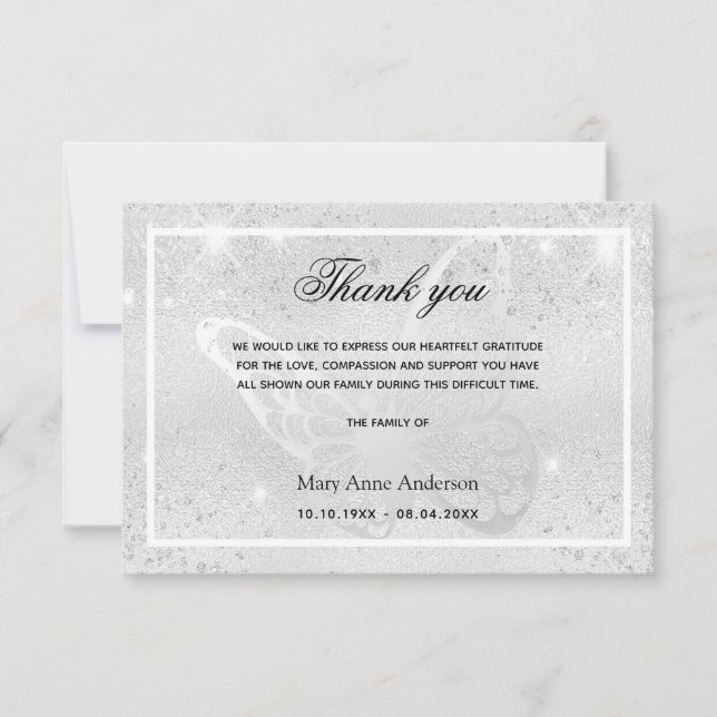 Sympathy silver butterfly thank you (Front)