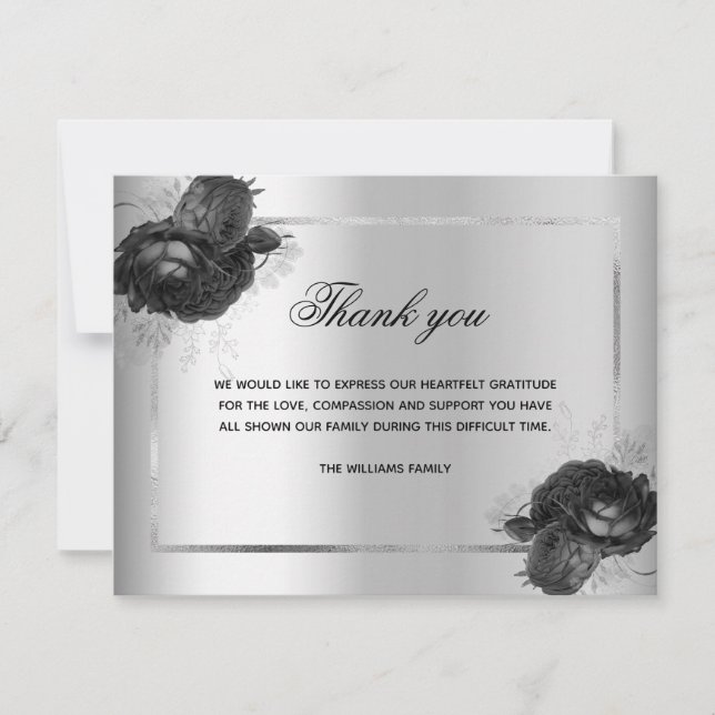 Sympathy silver floral photo thank you card (Front)