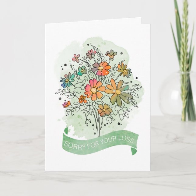 Sympathy Sketchy Watercolor Floral Bouquet  Card (Front)