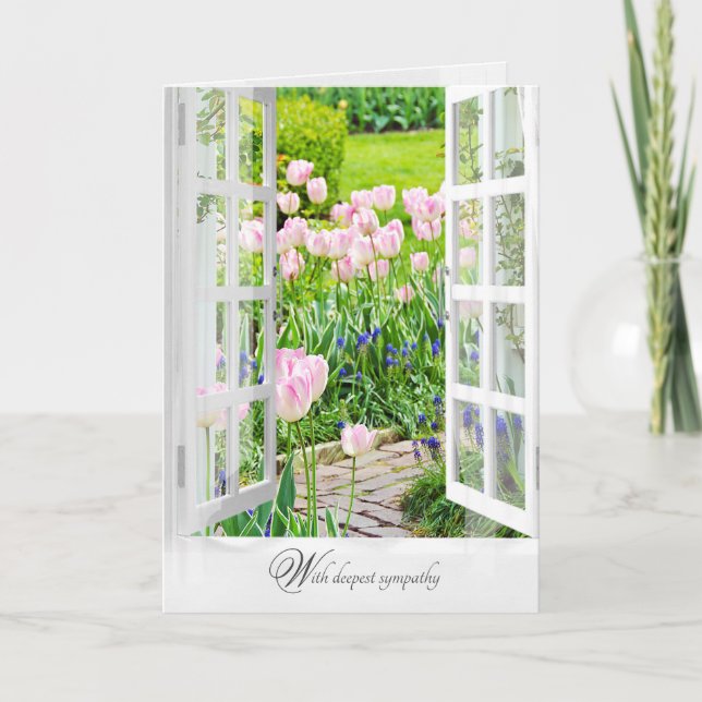 sympathy spring garden with pink tulips card (Front)