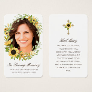 Sympathy Sunflower Brown Script Photo Prayer Card