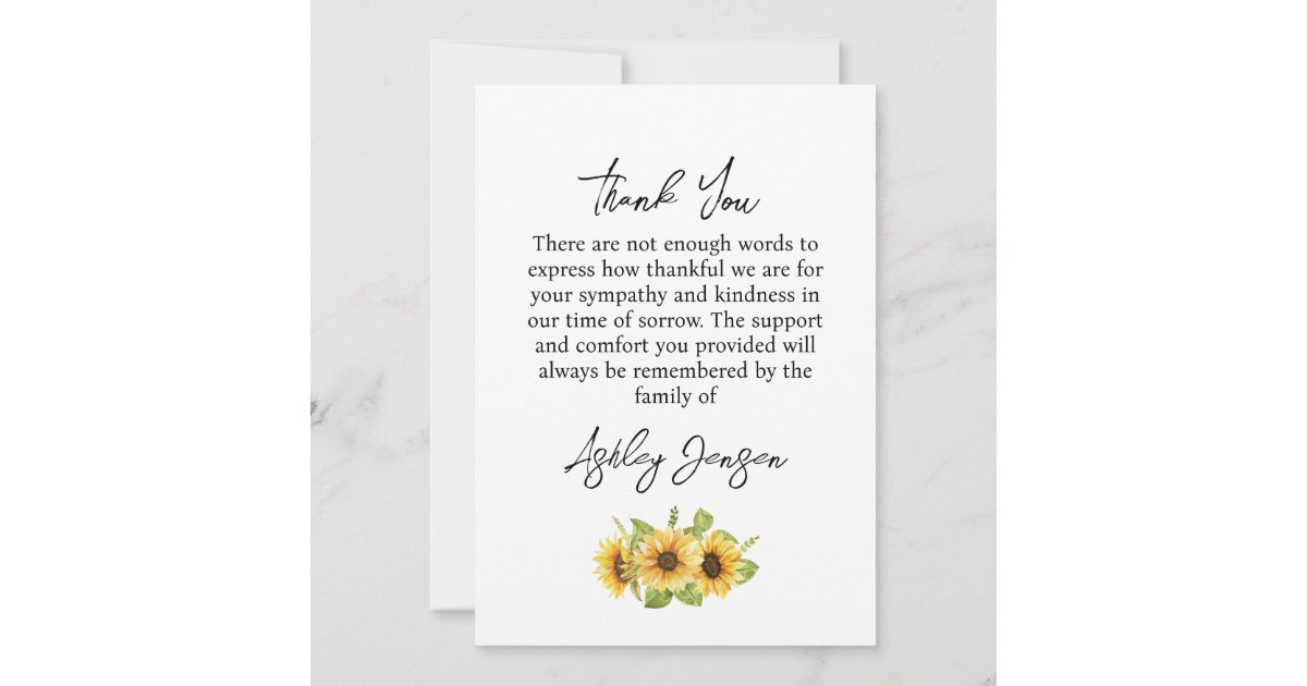 Sympathy Sunflower Funeral Thank You Card | Zazzle