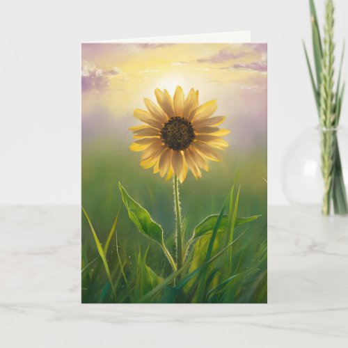 Sympathy Sunflower In Green Meadow Card