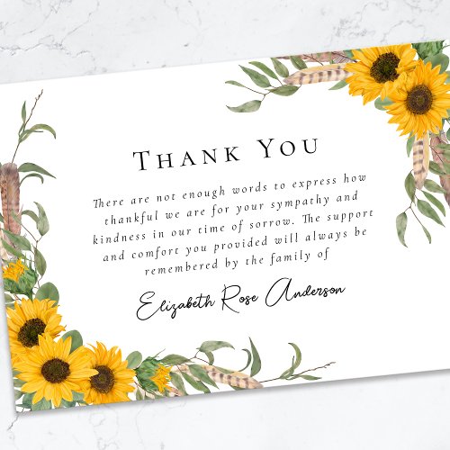 Sympathy Sunflowers Funeral  Thank You Card