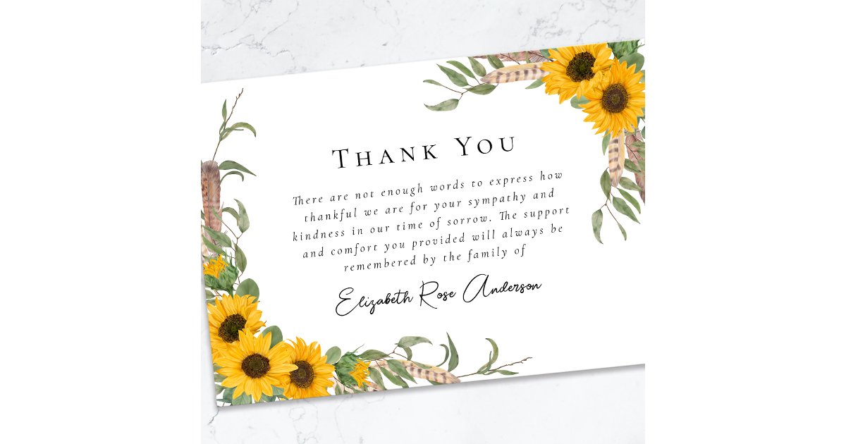 Sympathy Sunflowers Funeral Thank You Card | Zazzle