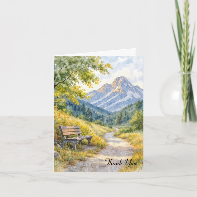 Sympathy Thank You Bench With Mountains Card (Front)