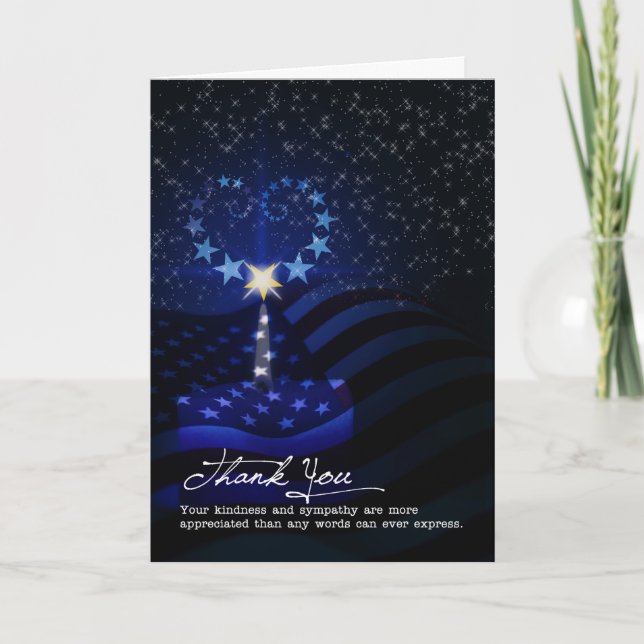 Sympathy Thank You Blue Candle Light and Flag Card (Front)