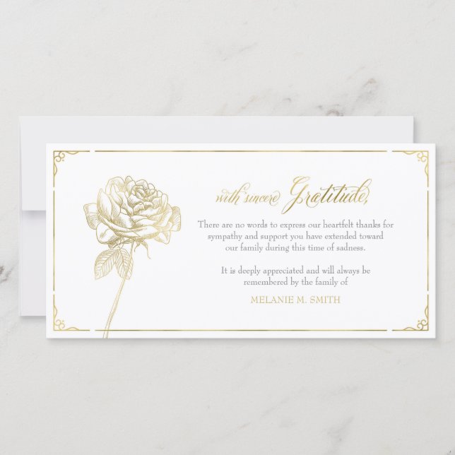 Sympathy Thank You Card, Memorial, Rose Gold Card (Front)