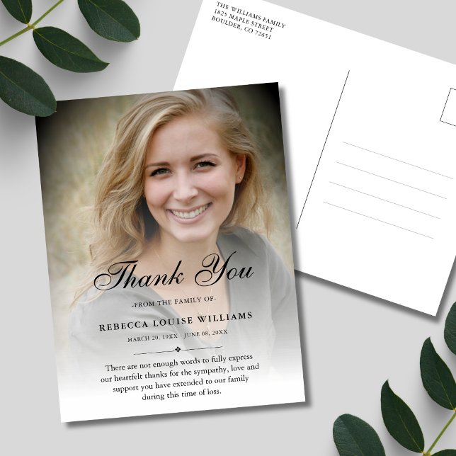 Sympathy Thank You Custom Funeral Photo Postcard (Sympathy Thank You Photo Postcard)