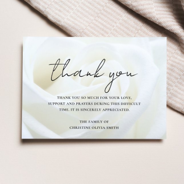 Sympathy Thank You Floral Rose Bereavement Card (White Rose Sympathy Thank You Card)