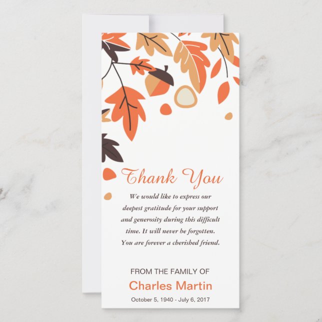 Sympathy Thank You Memorial Autumn Leaves (Front)