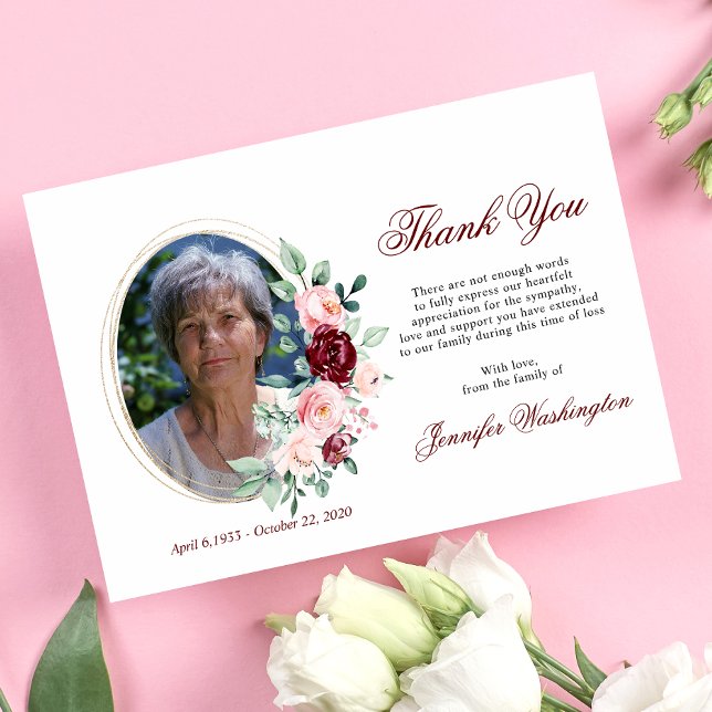 Sympathy Thank You Memorial Burgundy Floral (Creator Uploaded)