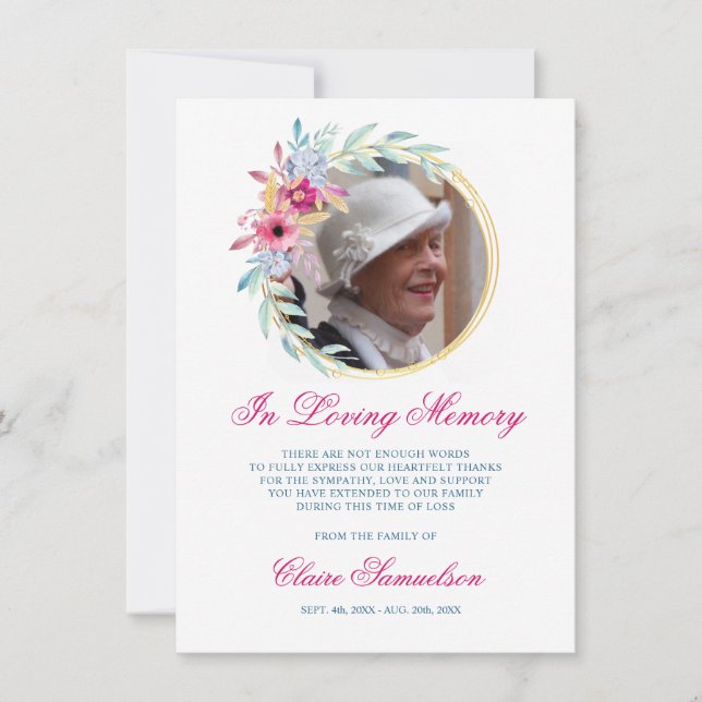 Sympathy Thank You Memorial Floral Wreath PHOTO Card (Front)