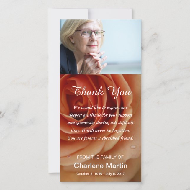 Sympathy Thank You Memorial Funeral Floral Rose Card (Front)