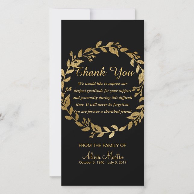 Sympathy Thank You Memorial Gold Botanical (Front)