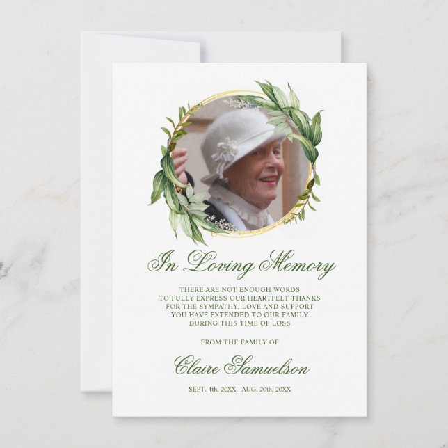 Sympathy Thank You Memorial Greenery PHOTO (Front)