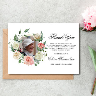 Sympathy Thank You Memorial Pink Floral PHOT) Card