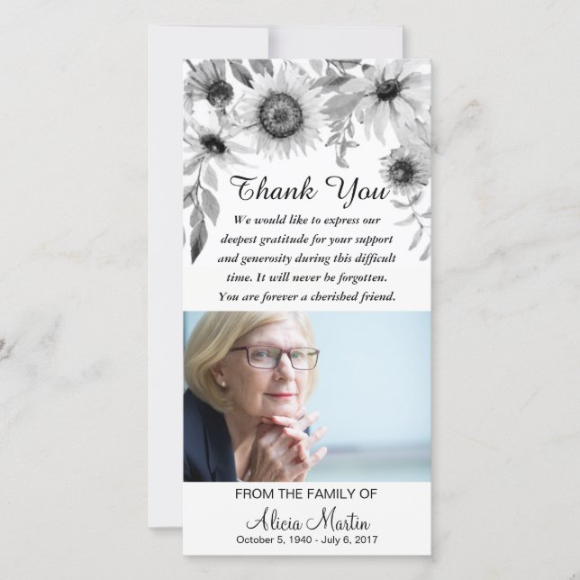 Sympathy Thank You Memorial Rustic Sunflowers (Front)