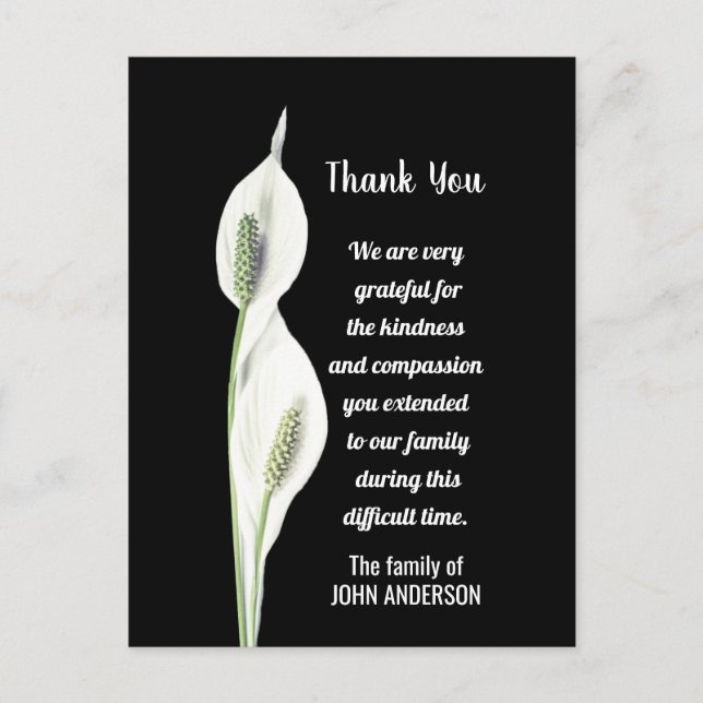 Sympathy Thank You Memorial White Lily Flower Postcard (Front)