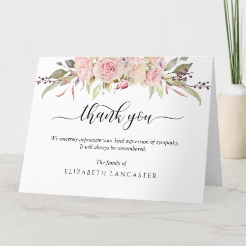 Sympathy Thank you Note Blush Pink Floral Funeral