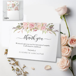 Sympathy Thank you Note, Blush Pink Floral Funeral Card